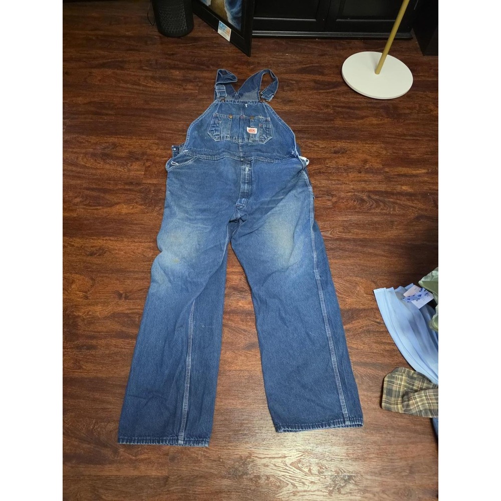 Vintage Round House Denim Bib Overalls Distressed Workwear Carpenter 90s Y2K